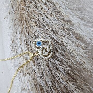 Altın Kaplama 925 Gumus Nazar Kalp Kolye