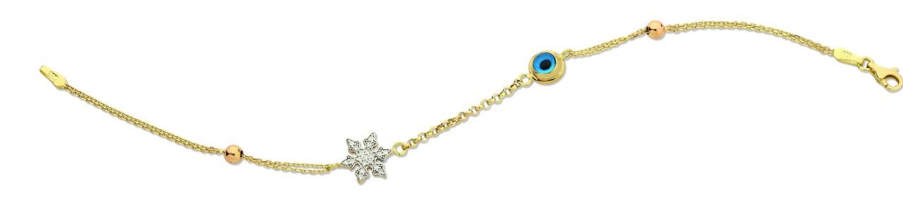 Beelo Gold 14K Altın Kar Tanesi  Mineli  Nazar  Bileklik