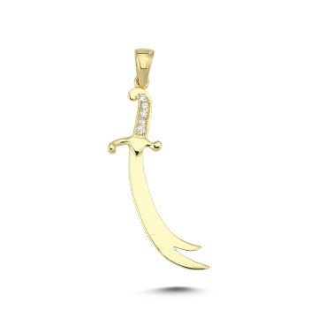 Beelo Gold 14K Altın Zülfikar Hz. Ali Kılıç Taşlı Kolye Ucu