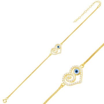 Altın Kaplama 925 Gumus Nazar Kalp Bileklik