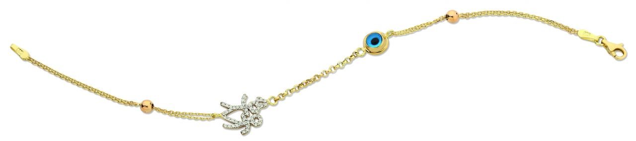 Beelo Gold 14K Altın Çöp Adam  Mineli  Nazar  Bileklik