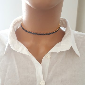 925K Gümüş Deri Baget Taşlı Choker Kolye