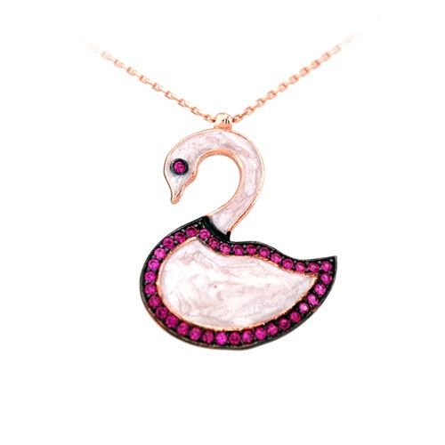 Beelo Silver Rose K.Altın K. 925K Gümüş Kuğu Kolye SNC1589