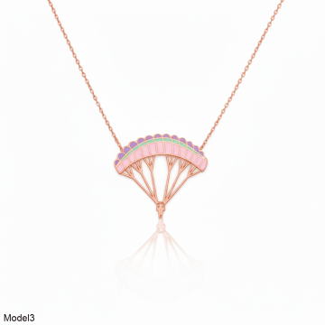 925 Ayar Gümüş Renkli Mineli Paraşüt Kolye Şık Yamaç Paraşütü Kolyesi