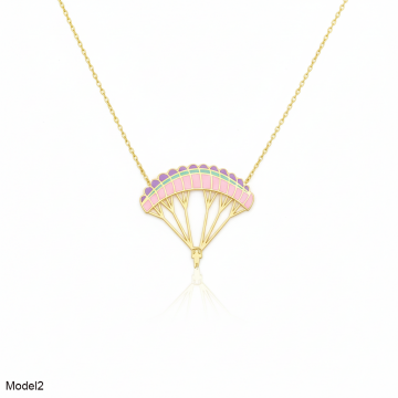 925 Ayar Gümüş Renkli Mineli Paraşüt Kolye Şık Yamaç Paraşütü Kolyesi