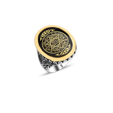 Beelo Silver 925K Gümüş Hz. Süleyman Mührü Motifli Erkek Yüzük