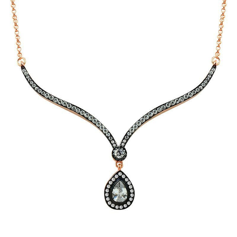 Beelo Silver Rose Altın K. 925K Gümüş Elmas Damla Taşlı Kolye