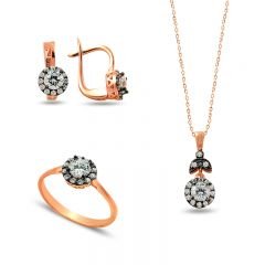 Beelo Silver Rose Altın K. 925K Gümüş Elmas Taşlı Set