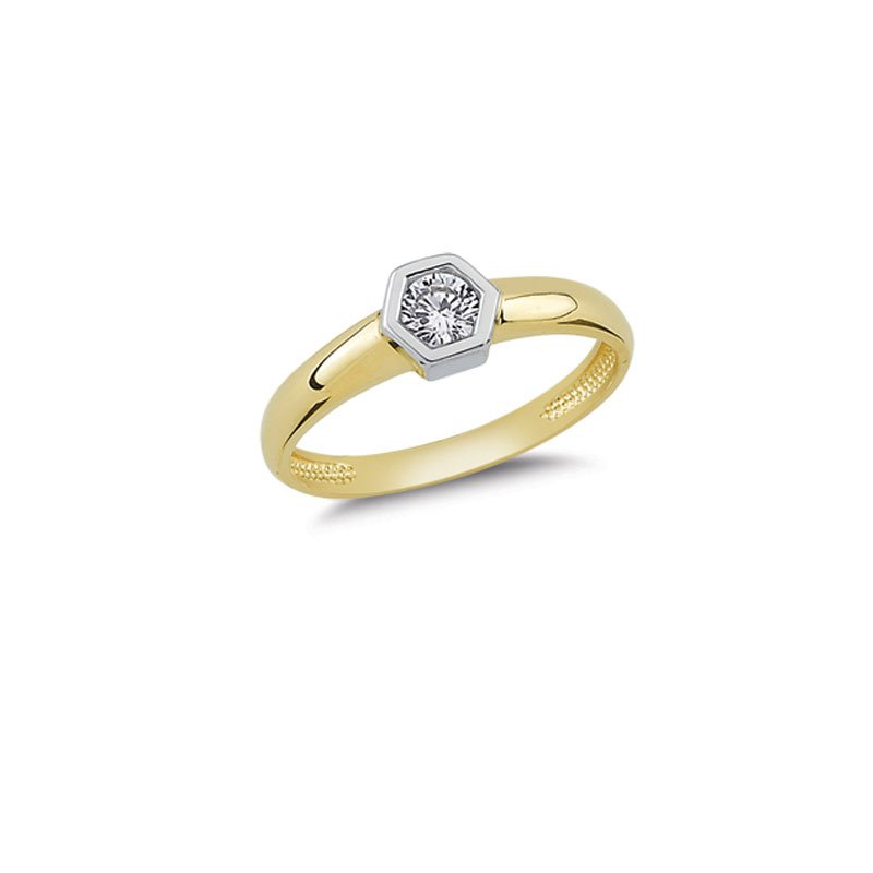 Beelo Gold 14K Altın Minimal Tek Taşlı Yüzük