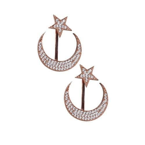 Beelo Silver Rose Altın K. 925K Gümüş Ay Yıldız Küpe BG00123