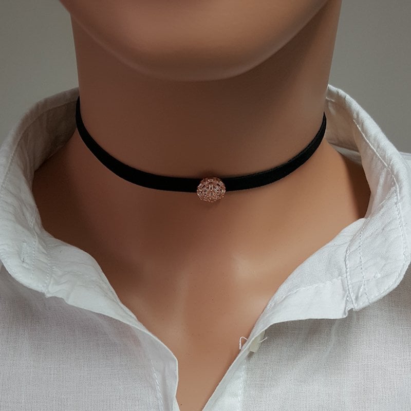 925K Gümüş Deri  Baget Taşlı Choker Kolye