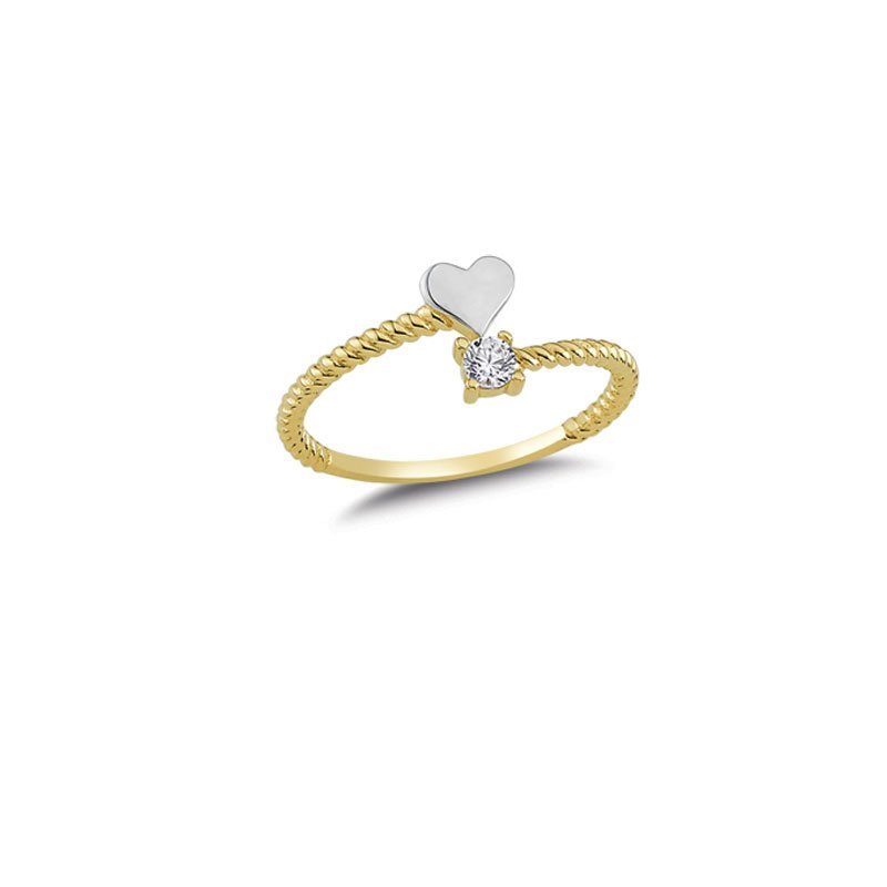 Beelo Gold 14K Altın Kalpli Taşlı Yüzük