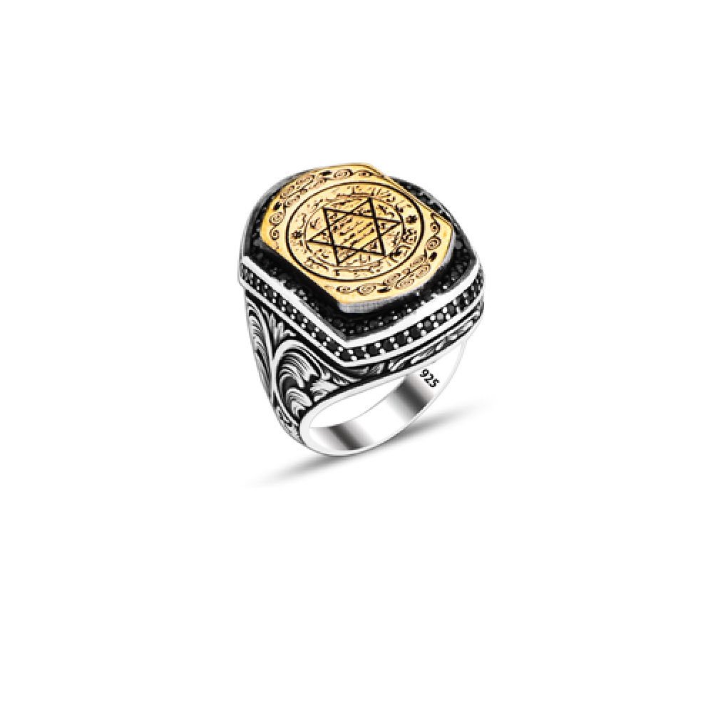 Beelo Silver 925K Gümüş Hz. Süleyman Mührü Motifli Erkek Yüzük