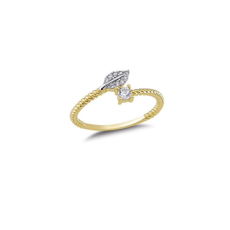 Beelo Gold 14K Altın Taşlı Yaprak Yüzük 