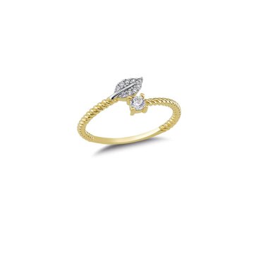 Beelo Gold 14K Altın Taşlı Yaprak Yüzük 