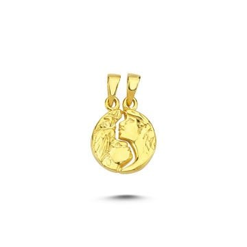 Beelo Gold 14K Altın Çift Sevgili Kalp Kolye Ucu