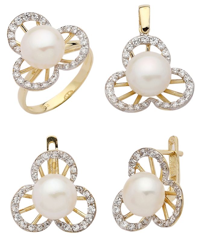 Beelo Gold 14K Altın İnci Yonca Set BGTİN045