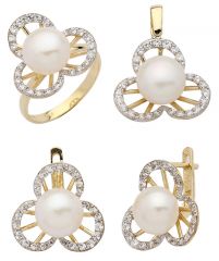 Beelo Gold 14K Altın İnci Yonca Set BGTİN045