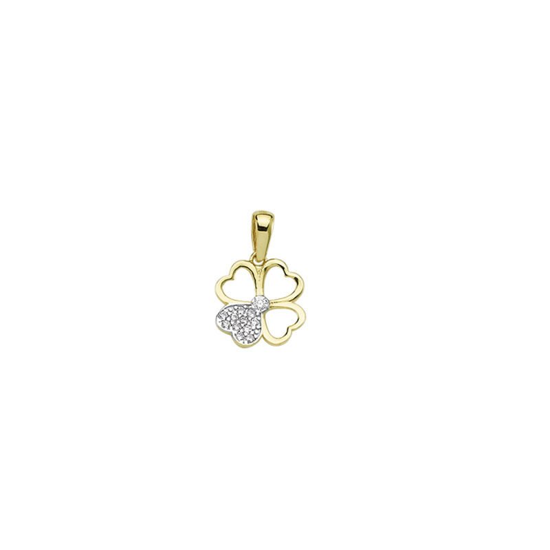 Beelo Gold 14K Altın Kalpli Yonca  Kolye Ucu