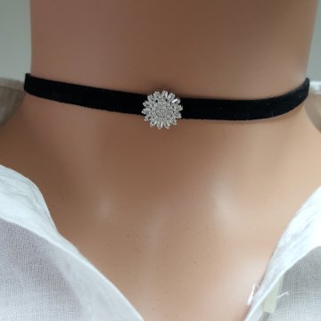 925K Gümüş Deri  Baget Taşlı Choker Kolye