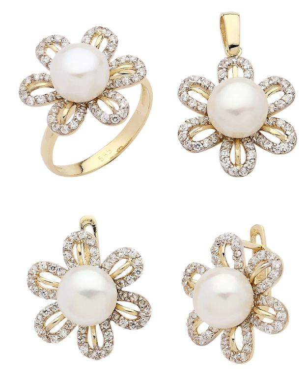Beelo Gold 14K Altın İnci Papatya Set BGTİN050