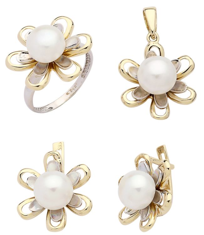 Beelo Gold 14K Altın İnci Papatya Set BGTİN051