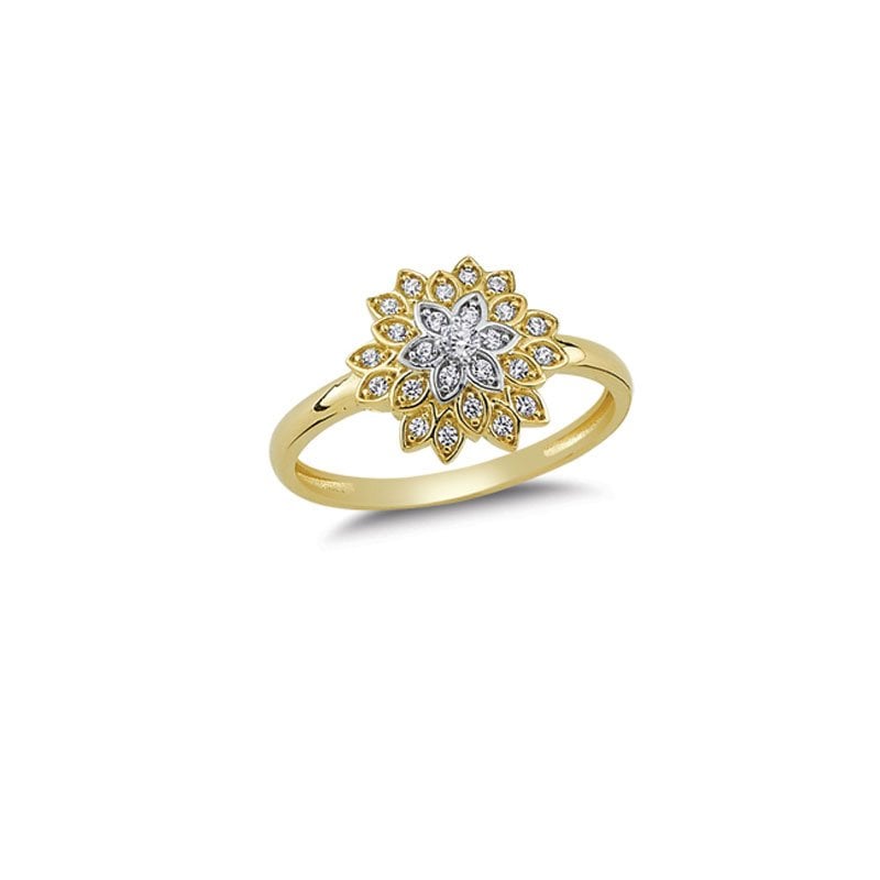 Beelo Gold 14K Altın Tasarım Taşlı Çiçek Yüzük