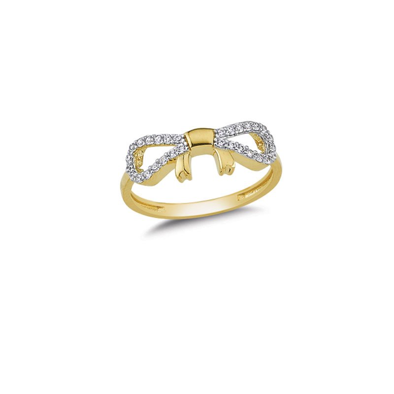 Beelo Gold 14K Altın Taşlı Kurdele Yüzük