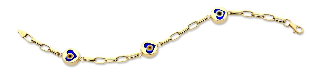 Beelo Gold 14K Altın Seramik Kalp Nazar Bileklik