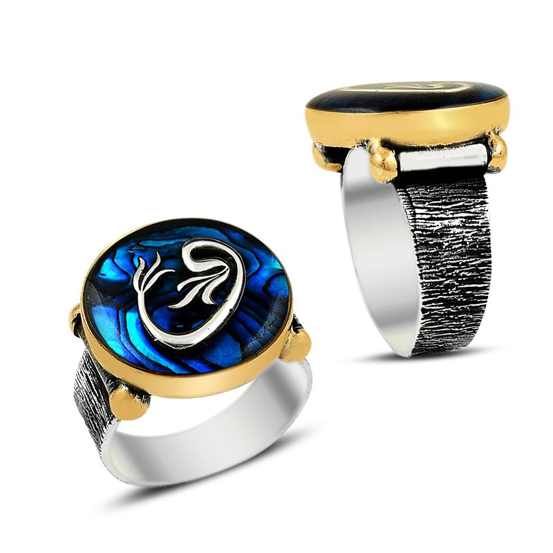 Beelo Silver 925K Gümüş Okyanus Sedef Vav Erkek Yüzük