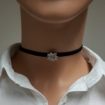925K Gümüş Deri Baget Taşlı Choker Kolye