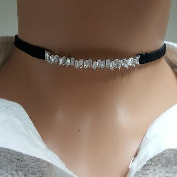 925K Gümüş Deri Baget Taşlı Choker Kolye