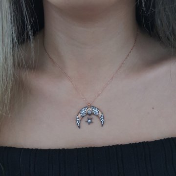 Beelo Silver 925K Gümüş Hilal Yıldız Kolye