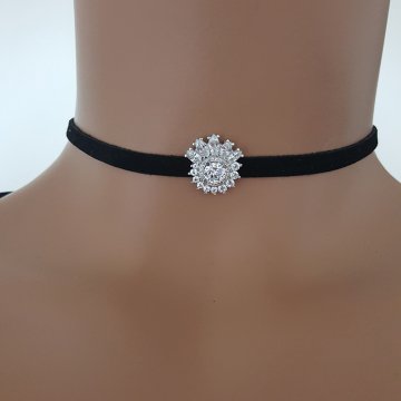 925K Gümüş Deri Baget Taşlı Choker Kolye