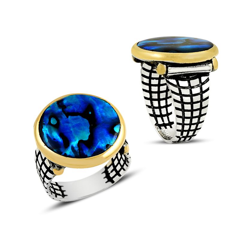 Beelo Silver 925K Gümüş Okyanus Sedef  Erkek Yüzük