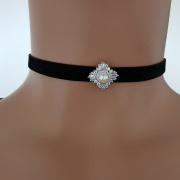 925K Gümüş Deri Baget Taşlı Choker Kolye