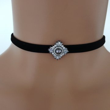 925K Gümüş Deri Baget Taşlı Choker Kolye