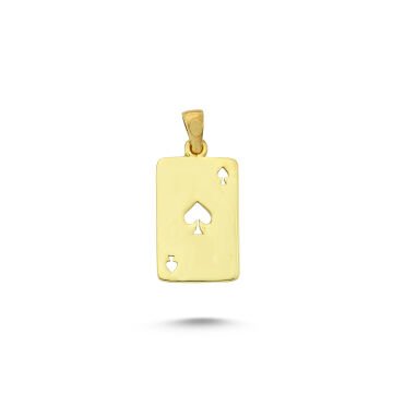 Beelo Gold 14K Altın İskambil Kartı Maça Kolye Ucu