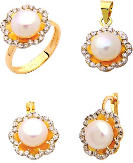 Beelo Gold 14K Altın İnci Papatya Set BGTİN087