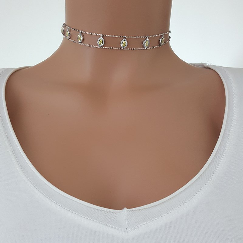 925K Gümüş Damla Taşlı Choker Kolye