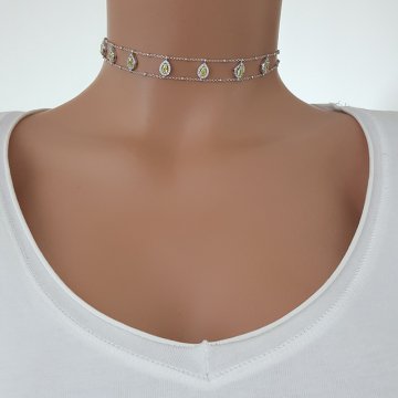 925K Gümüş Damla Taşlı Choker Kolye