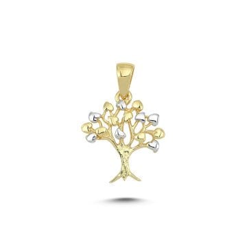 Beelo Gold 14K Altın İkili Renk Kalpli Hayat Ağacı Kolye Ucu