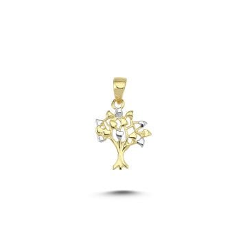Beelo Gold 14K Altın İkili Renk Kalpli Hayat Ağacı Kolye Ucu