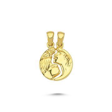 Beelo Gold 14K Altın Çift Sevgili Kalp Kolye Ucu