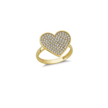Beelo Gold 14K Altın Taşlı Kalp Yüzük