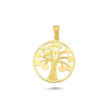 Beelo Gold 14K Altın Kalpli Hayat Ağacı Kolye Ucu
