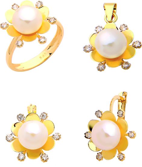 Beelo Gold 14K Altın İnci Papatya Set BGTİN100