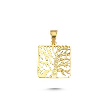 Beelo Gold 14K Altın Hayat Ağacı Kare Kolye Ucu