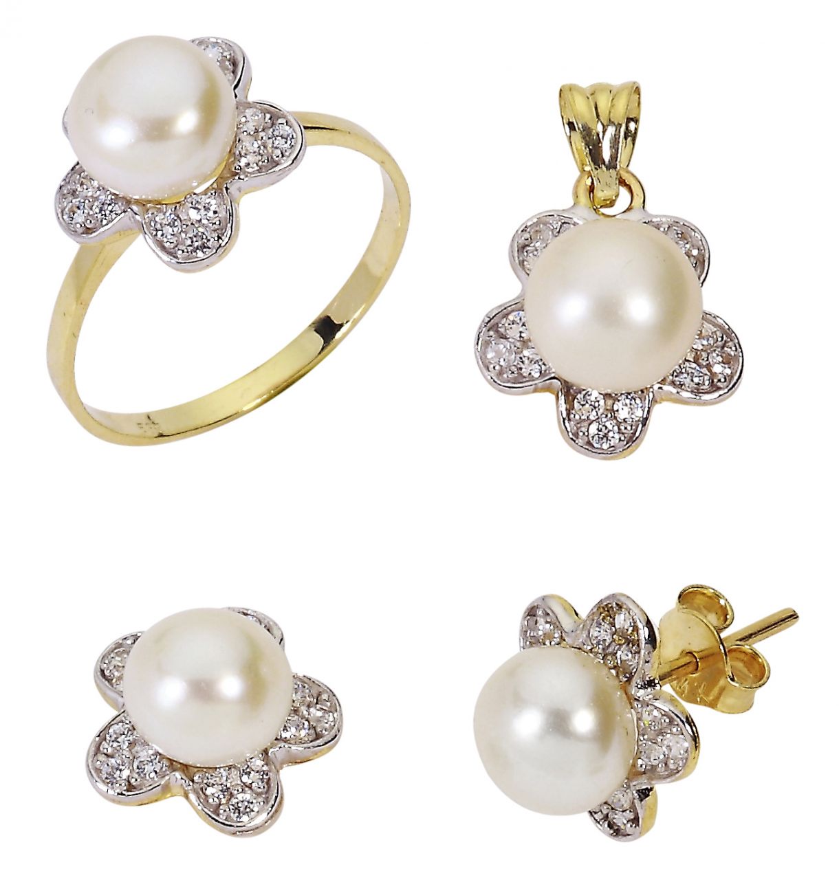 Beelo Gold 14K Altın İnci Papatya Set BGTİN104