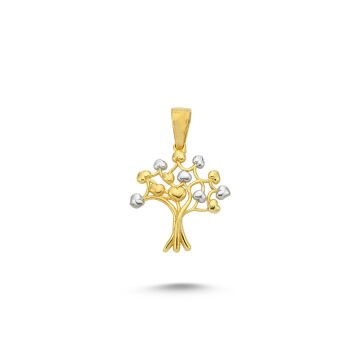 Beelo Gold 14K Altın İkili Renk Kalpli Hayat Ağacı Kolye Ucu